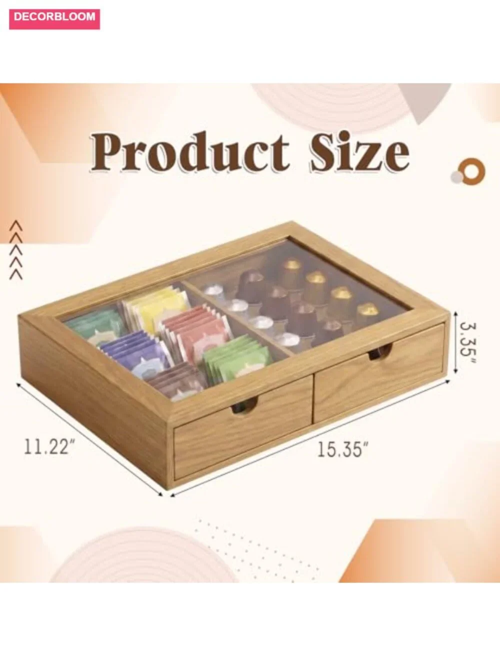 Wooden Coffee Pod Organizer with Acrylic Lid Dual Drawer Large